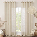 Linen Curtains 84 Inches Long for Living Room, Bronze Grommet Light Filtering by LAMIT
