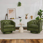 Swivel Barrel Accent Chair, Round Nailhead Faux Leather Living Room Arm Chairs - Image 7
