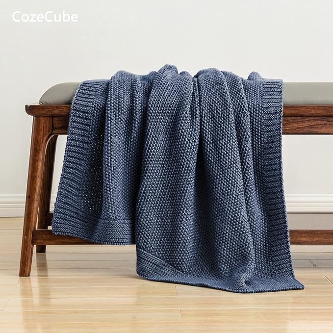 CozeCube Dusty Blue Seed Stitch Throw Blanket 50"x60", Farmhouse Decor | Blanket - Image 4