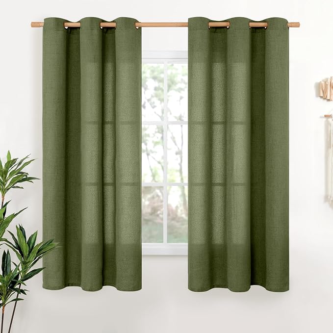 YoungsTex Olive Linen Curtains 63 Inch Length 2 Panels by YoungsTex