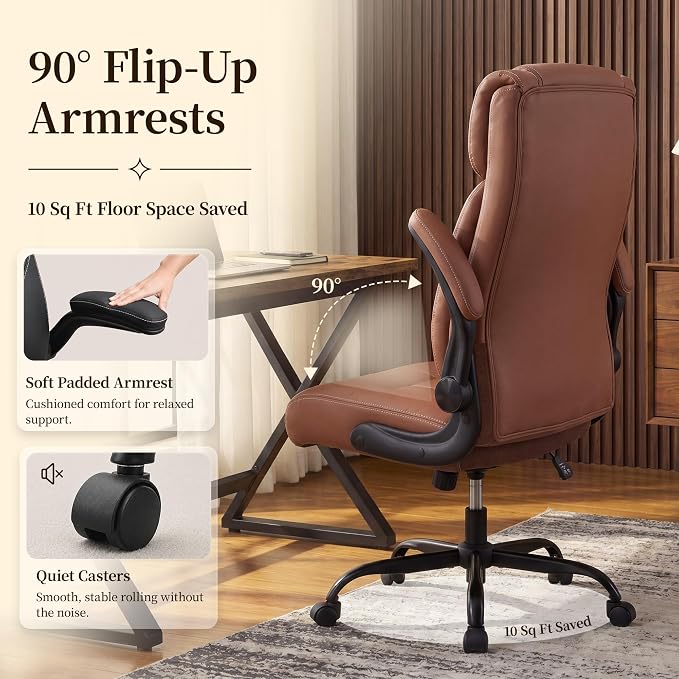 Office Chair, Leather Ergonomic Computer Desk Chair - Image 6