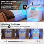 HNEBC Auto LED Nightstand Set of 2, High Gloss Bedside Table has 2 Drawers - Image 5