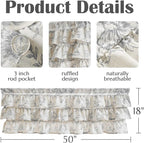 jinchan Ruffled Floral Valance Gray Shabby Chic Small Window Curtain 18 Inch - Image 8
