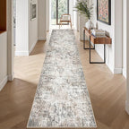 2.6x14 Washable Runner Rug:Modern Abstract Indoor Soft Carpet Brown | - Image 4