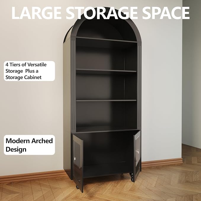 Wildhome Wooden Arched Bookshelf, 5-Tier Shelf, Farmhouse Storage Display - Image 9
