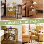 Amazer Walnut Nightstand with Charging Station, Bamboo Night Stand - Image 8