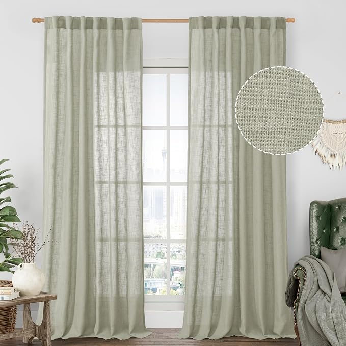 Sheer Linen Curtains for Living Room Bedroom 102 Inch Length | Light Filtering by LAMIT