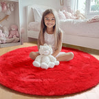 Red Round Rugs 5ft for Bedroom Living Room, Fluffy Circle Area Rug for Kids - Image 8