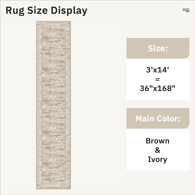 Soalmost Washable 3x14 Hallway Runner Rug Non-Slip Kitchen Entry Rugs Brown | - Image 5