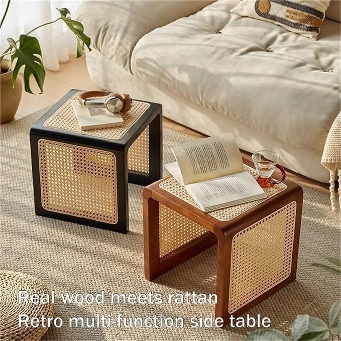 Bohemian Rattan Solid Wood Side Table Bedside Tables Decorative Table Night - Image 7