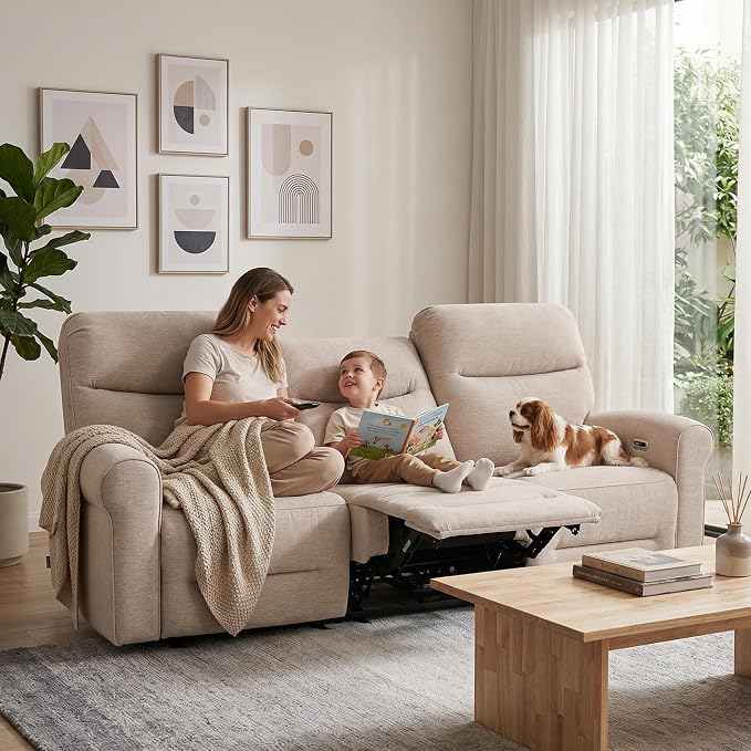 MCombo 87.8" Wall Hugger Power Reclining Sofa, 3-Seat Triple Recliner Couch - Image 5