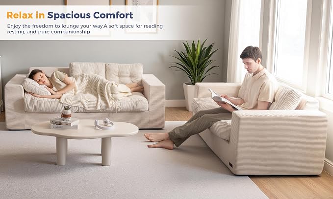 MAXYOYO Oversized Loveseat Sofa Couch, Upholstered Bean Bag Chair Cloud 3-Seat - Image 9
