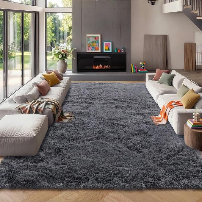 Grey 8x10 Area Rugs for Living Room, Ultra Soft Plush Thick Shaggy Big Floor by ONASAR
