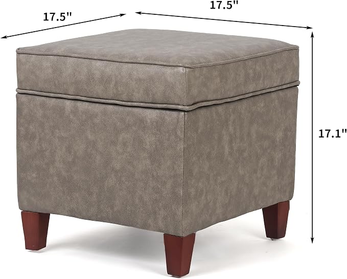 Adeco 17.5" Square Storage Ottoman, Faux Leather Flip Top Footstool & Coffee - Image 2