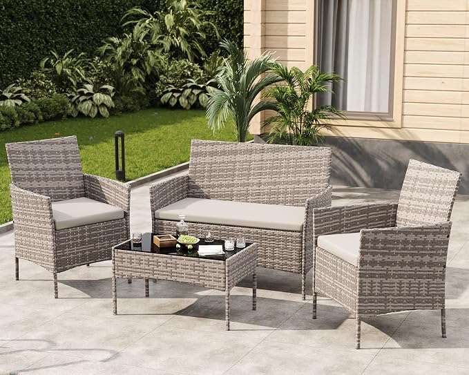GarveeLife 4-Piece Patio Furniture Set, Rattan Outdoor Furniture - Image 9