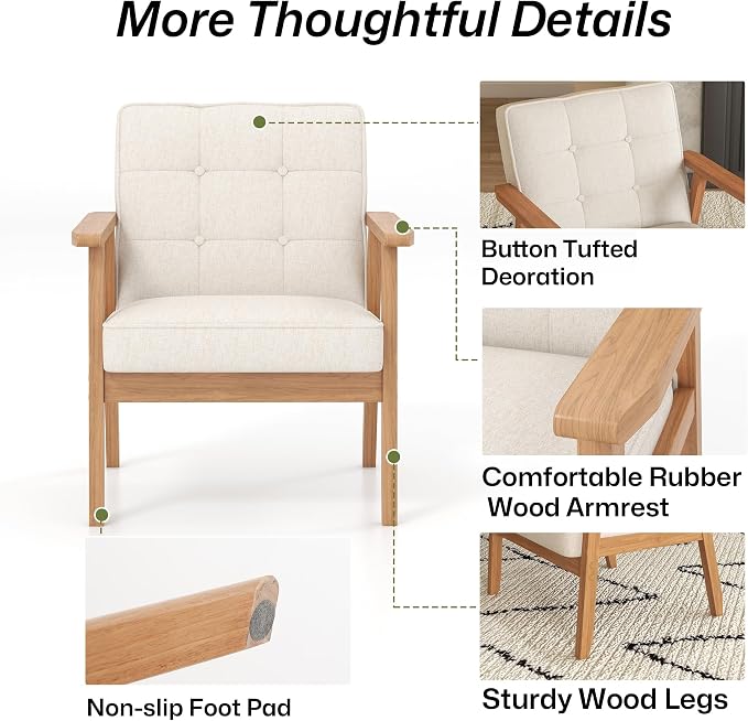Modern Accent Chairs Set of 2, Upholstered Linen Fabric Leisure Chairs - Image 8