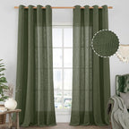 Olive Green Sheer Linen Curtains 84 Inches Long by LAMIT