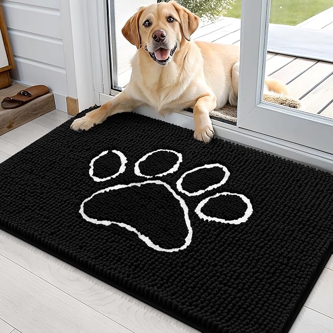 OLANLY Dog Door Mat for Muddy Paws 35x24, Paw Print Design Chenille Mud Mat | by OLANLY