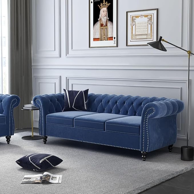 Chesterfield Loveseat Sofa, Modern Velvet Small Sofa Couch 2 Seater - Image 3