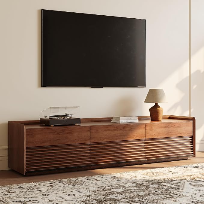 POVISON Fully-Assembled Mid Century Modern TV Stand, 78.74" Wood Media Console - Image 2