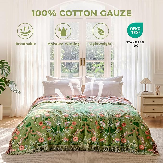LUTBM Boho Throw Blanket for Bed 100% Cotton Soft Lightweight Quilt Room Decor - Image 3