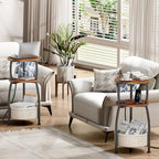 Side Table with Charging Station, Small Round End Table with Basket, USB Port - Image 5