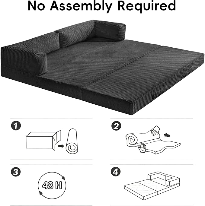 60" Boneless Couch, 5-in-1 Convertible Sofa Bed Tri Folding Mattress - Image 7