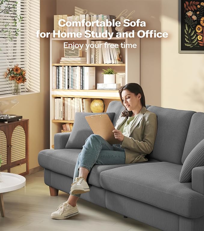 Kidirect 87in Corduroy Couch, Sofa No Tool Assembly, Comfy Couches - Image 9