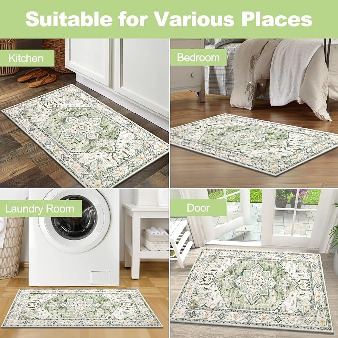 Yamaziot Washable Area Rug, 2x3 Small Boho Vintage Entryway Non-Slip Rug | - Image 7