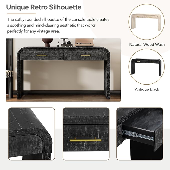 Console Table with 2 Top Drawers, Unique Retro Silhouette Console Table with - Image 6