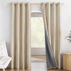 NICETOWN Cream 100% Blackout Linen Curtains 84 inch Long Burg by NICETOWN