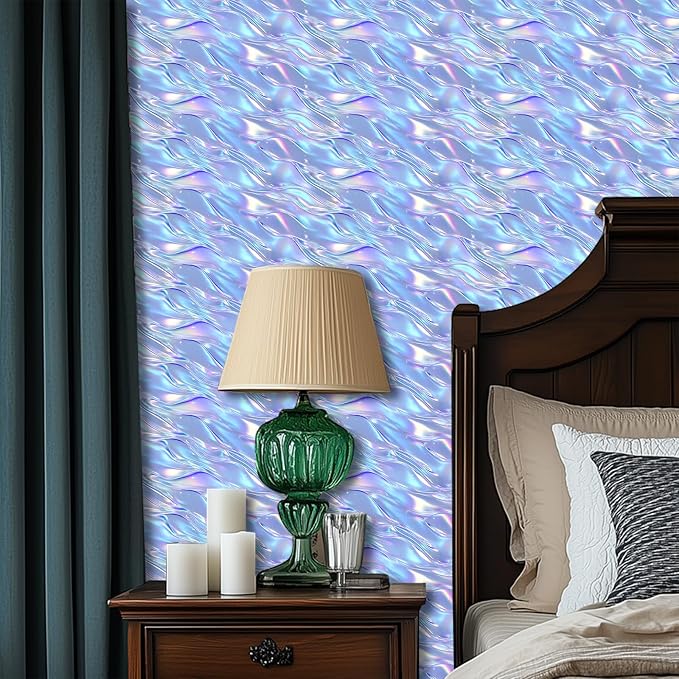 HOMETITUTE Shimmering Lilac Blue Wave Pattern Wallpaper Peel and Stick Contact - Image 2