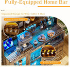 Home Bar Cabinet with Adjustable RGB LED Light, Wine & Coffee Storage with Rack - Image 3