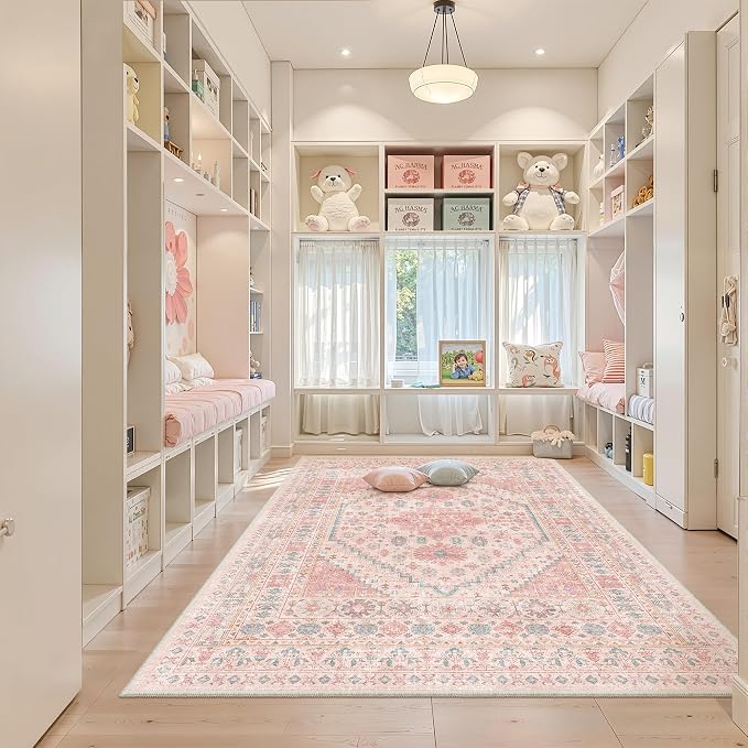 Pink Rugs for Bedroom-5x8 Area Rugs for Living Room, Girls Room | Washable Rugs - Image 8
