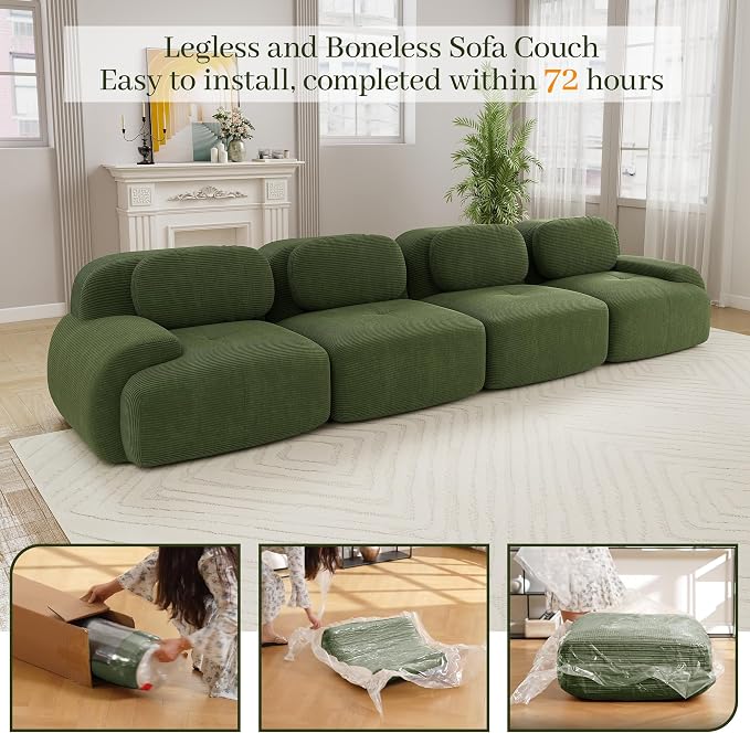Boneless Sectional Couch, No Assembly Required, 152.7” Modular Cloud Sofa - Image 9