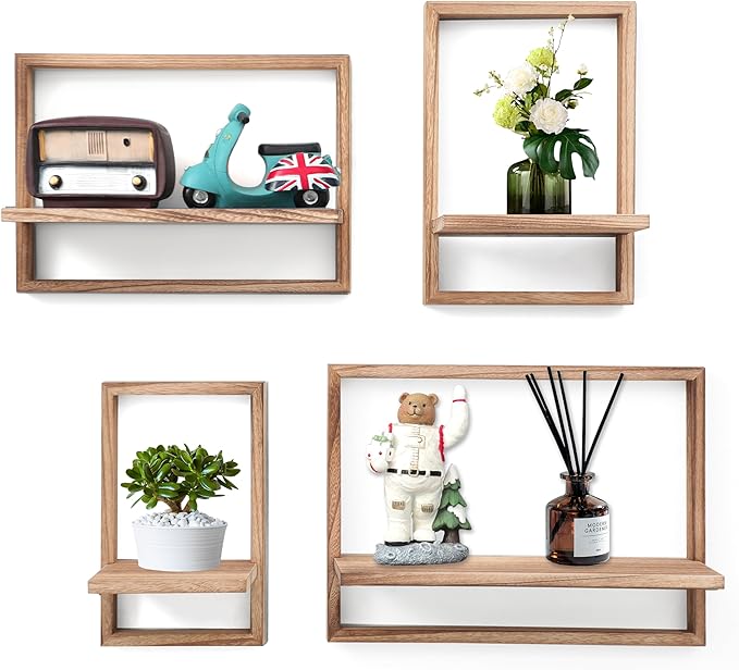 PHOENANCEE Square Floating Shelves, Framed Wall Shelf Decorative Set of 4 by PHOENANCEE