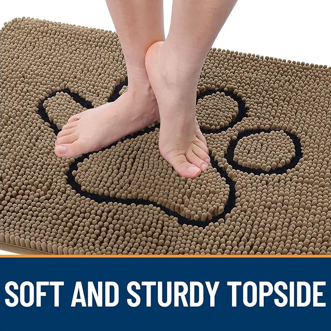OLANLY Dog Door Mat for Muddy Paws 30x20, Paw Print Design Chenille Mud Mat | - Image 4