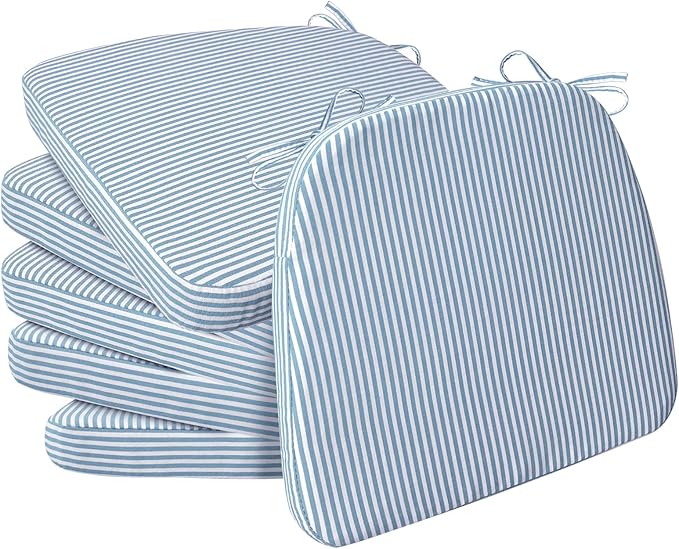 AAAAAcessories D-Shaped Chair Cushions, Machine-Washable Cover, Pinstripe Blue by AAAAAcessories