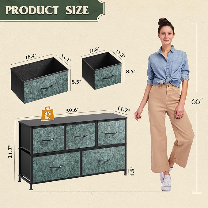 WLIVE Dresser for Bedroom with 5 Drawers, Wide Chest of Drawers, Fabric Dresser - Image 3