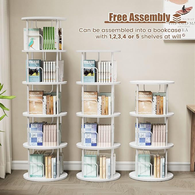 ALLSTAND 5 Tier Rotating Bookshelf, 360 ° Display Stackable Spinning Bookshelf - Image 5