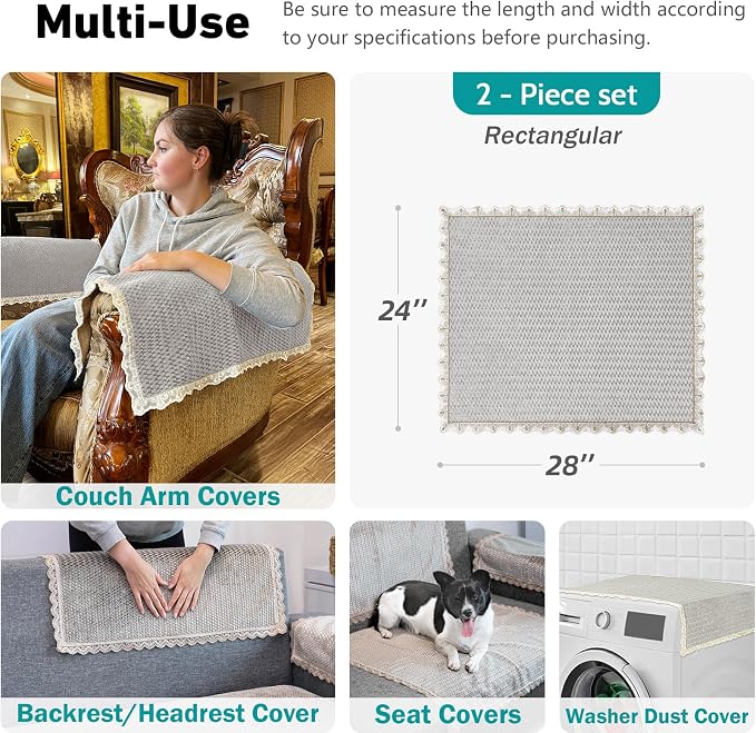 Couch Arm Covers, Couch Cover, Non-Slip Lace Armrest Covers, Headrest/Backrest - Image 2