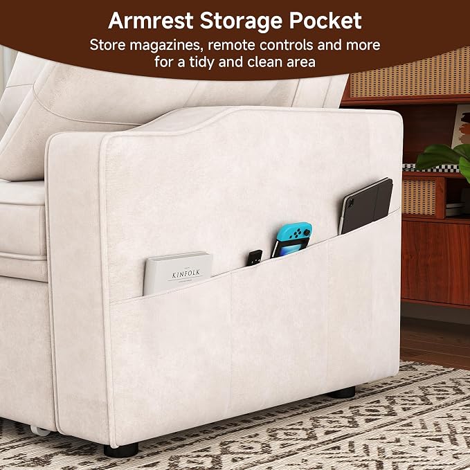 Loveseat Sofa Bed, 3-in-1 Convertible Sleeper Sofa, Chenille Fabric Pull Out - Image 8
