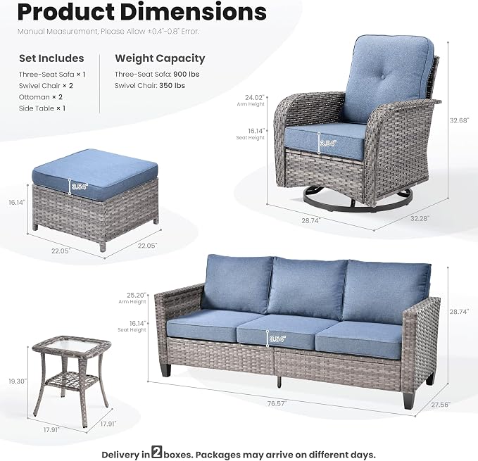 ovios 6 Pieces Patio Furniture Set, Outdoor Wicker Sofa Couch - Image 9