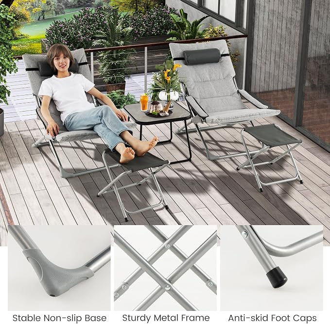 Giantex 5-Piece Patio Bistro Set, Folding Lounge Chairs - Image 8