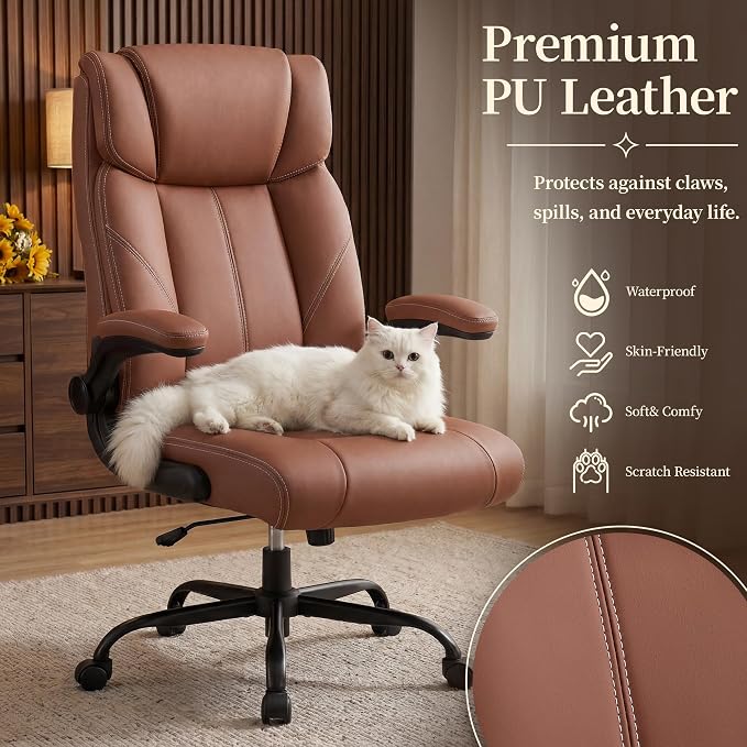 Office Chair, Leather Ergonomic Computer Desk Chair - Image 7
