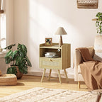 SUPERJARE Nightstand with Charging Station & Rattan-Like Decor Drawer, Rattan - Image 6