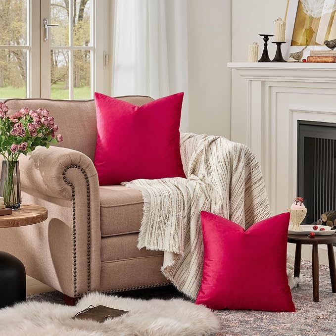 GIGIZAZA Red Velvet Pillow Covers 18x18 Decorative Pillows Pack of 2 | Throw - Image 3