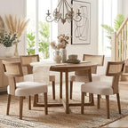 HNY Mid Century Modern Rattan Dining Chairs Set of 2, Farmhouse Linen - Image 8