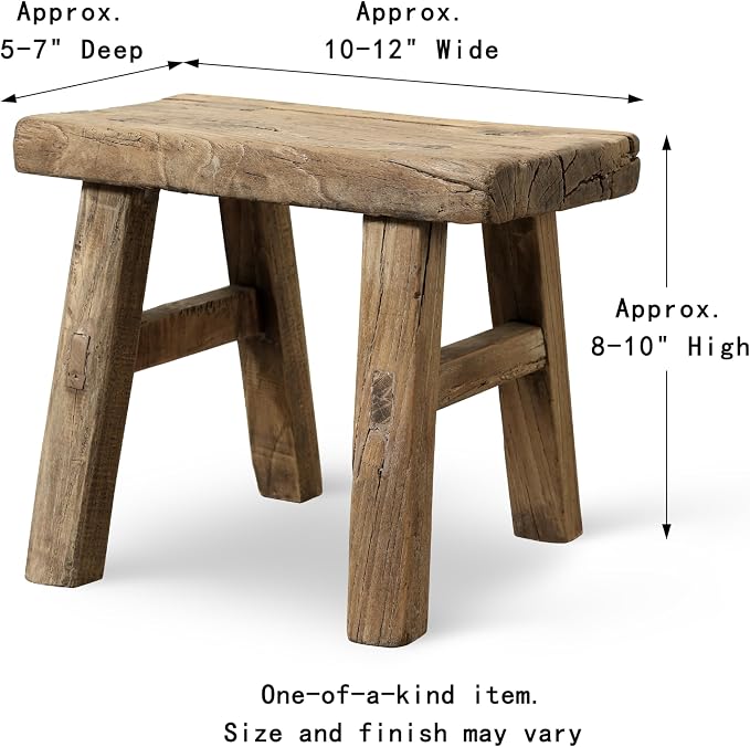 Artissance 11" W Rectangular Natural Wood Vintage Mini Stool - Image 3