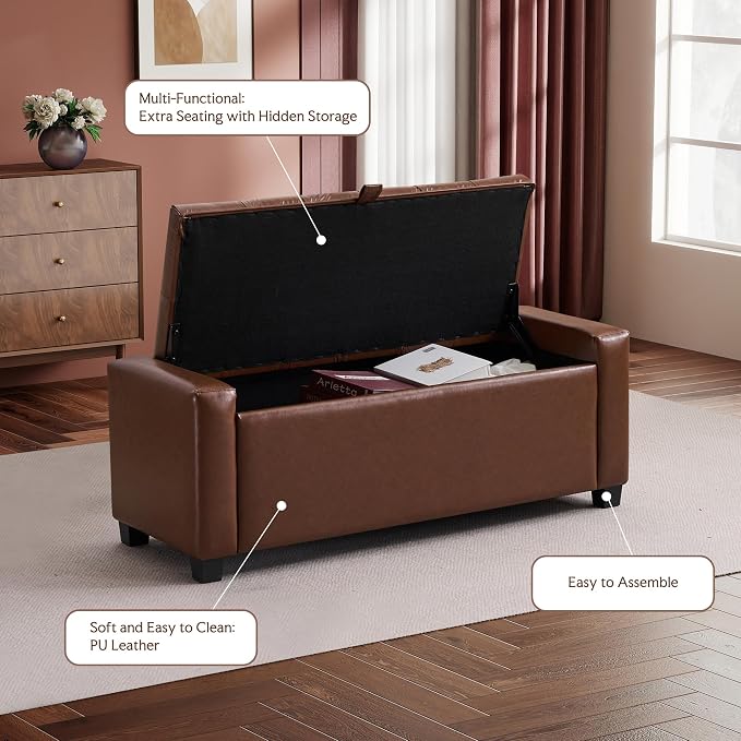 GRAINELL Storage Ottoman Bench, Upholstered Tufted Bedroom Bench - Image 6